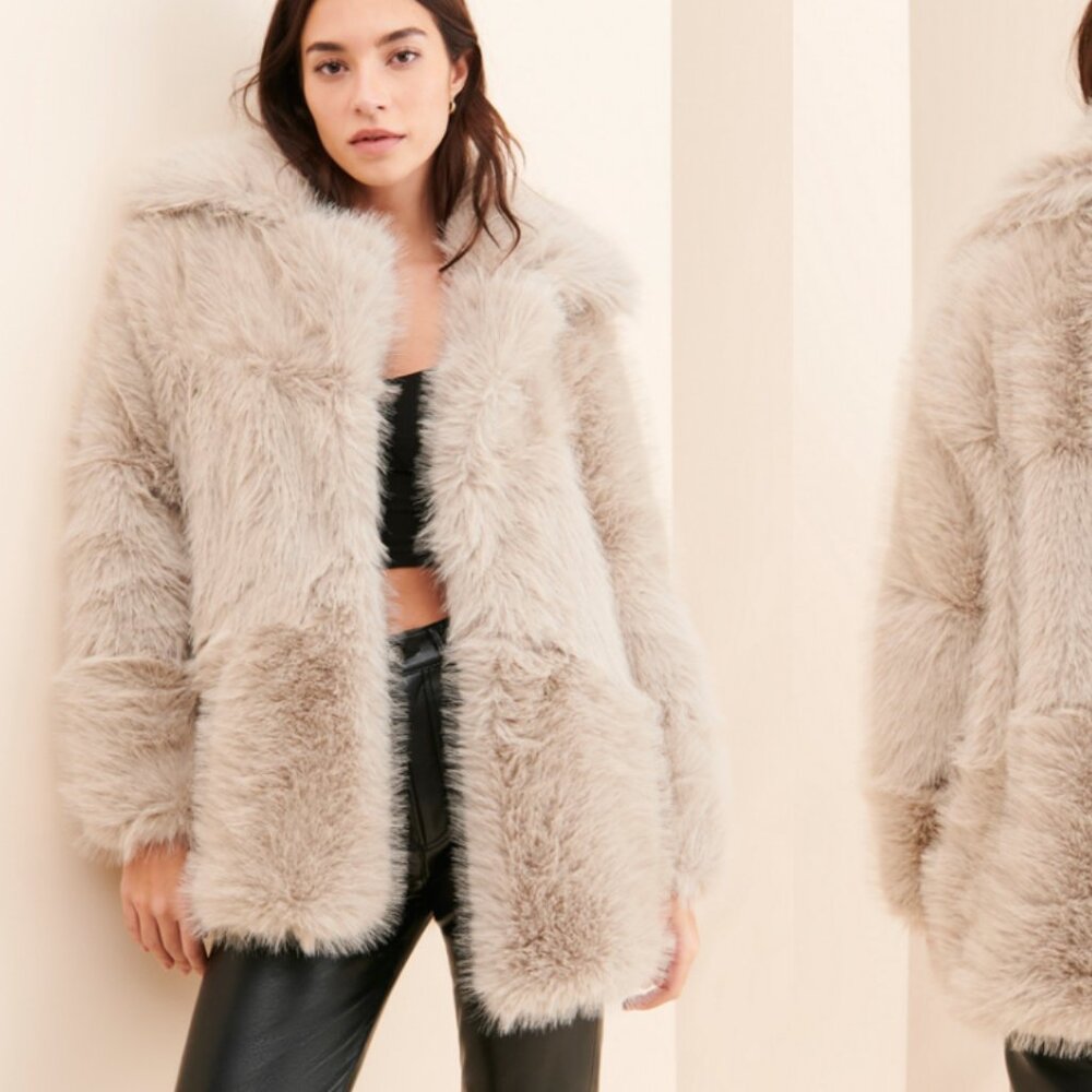 ASTR Hadley Faux Fur Coat — Ivory, Size XS - UGC